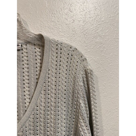 St John Sport Marie Gray Tan Gold Starfish Button Up Cardigan Wool Blend Sz L - Picture 5 of 7